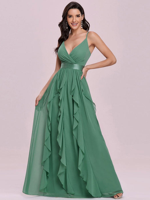 Green Prom Dress A-Line V-Neck Sleeveless Backless Sash Floor Length C Bridelily Green Prom Dress A-Line V-Neck Sleeveless Backless Sash Floor Length C Bridelily