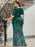 Green Prom Dress Sheath V-Neck Sequined Short Sleeves Floor-Length Party Dresses