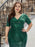 Green Prom Dress Sheath V-Neck Sequined Short Sleeves Floor-Length Party Dresses