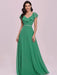 Green Prom Dress V-Neck A-Line Sleeveless Ruffles Chiffon Floor-Length Evening Dresses