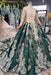 Green Sleeves Ball Lace Dress with Appliques Long Prom Gown - Prom Dresses