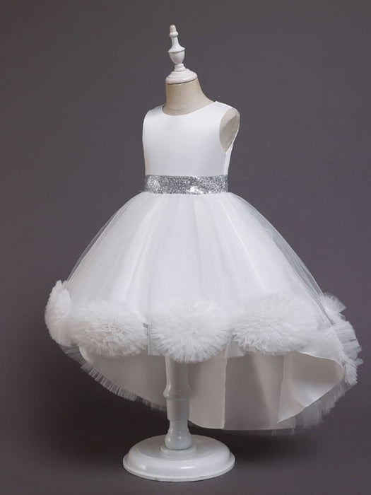 Green Flower Girl Dresses Jewel Neck Sleeveless Bows Tulle Polyester Polyester Cotton Sequined Kids Party Dresses