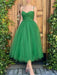 Green Tulle Tea Length Prom Dresses, Short Green Homecoming Dresses, Green Formal Evening Dresses 