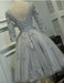 Grey A-line Bateau Knee-length Lace Appliques Tulle Homecoming Dress with Belt - Prom Dresses