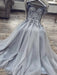 Grey Tulle Sweetheart Neck Lace Floral Long Prom Dresses, Grey Lace Floral Formal Dresses, Grey Evening Dresses