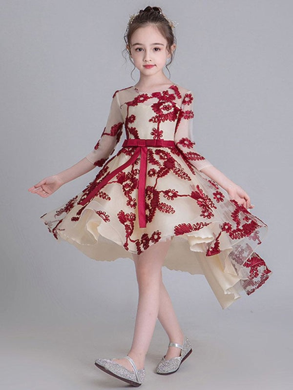 Flower Girl Dresses Jewel Neck Half Sleeves Embroidered Kids Social Party Dresses