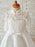 Ivory Lace Satin High Neck Long Sleeves Wedding Flower Girl Dress