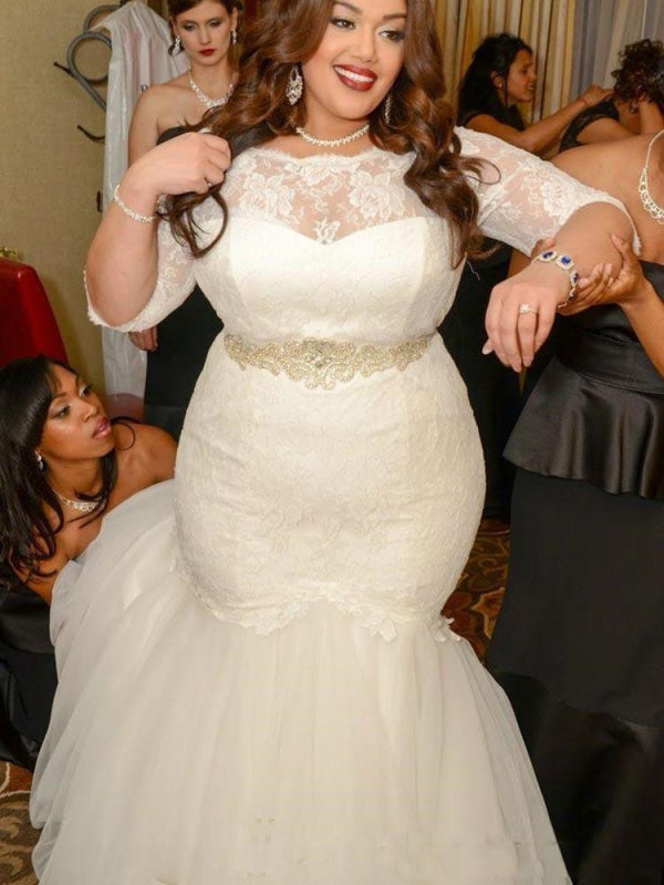 plus size mermaid wedding dresses Vintage Lace Mermaid Wedding Dress With Sleeves