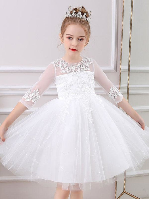 White Flower Girl Dresses Jewel Neck Lace Half Sleeves Silhouette Bows Short Princess Dress Kids Social Party Dresses