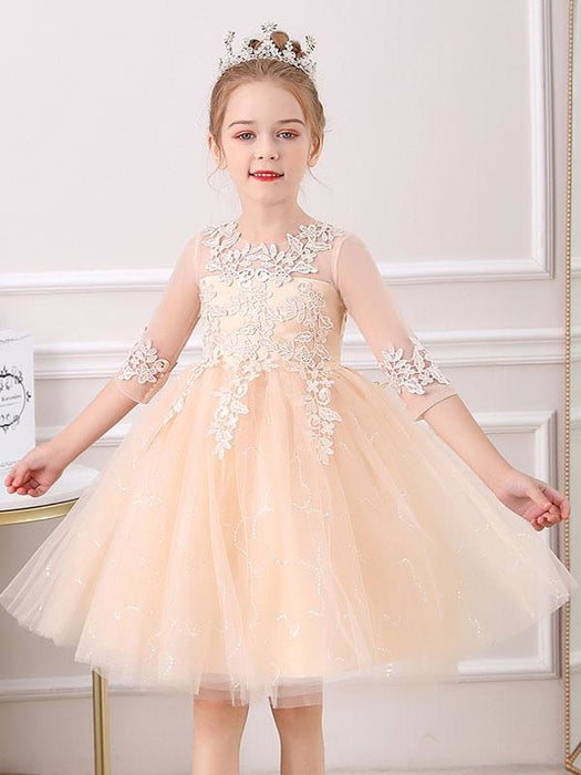 White Flower Girl Dresses Jewel Neck Lace Half Sleeves Silhouette Bows Short Princess Dress Kids Social Party Dresses