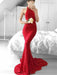 Halter Neck Backless Mermaid Red Lace Long Prom Dresses, Mermaid Red Formal Dresses, Red Lace Evening Dresses 