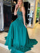 Halter Neck Open Back Green Lace Long Prom Dresses, Green Chiffon Lace Formal Graduation Evening Dresses 