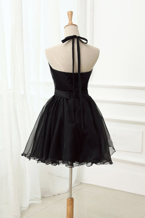Halter Sleeveless Tulle Homecoming Cute Little Black Short Prom Dresses - Prom Dresses
