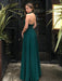 Halter V Neck Backless Green Chiffon Long Prom Dresses, Long Green Formal Graduation Evening Dresses