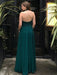 Halter V Neck Backless Green Chiffon Long Prom Dresses, Long Green Formal Graduation Evening Dresses