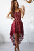 High-low Burgundy V-neck Straps Homecoming Asymmetrical Lace Short Prom Dress - Prom Dresses