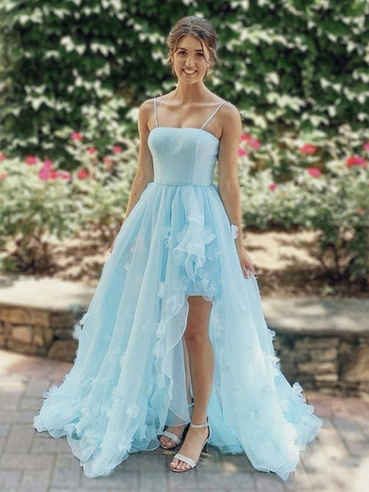 High Low Light Blue Floral Long Prom, High Low Blue Formal Evening Bridelily High Low Light Blue Floral Long Prom, High Low Blue Formal Evening Bridelily