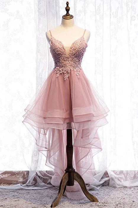 High Low Spaghetti Straps Tulle Homecoming Dresses with Appliques Party Dress - Prom Dresses