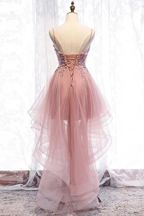 High Low Spaghetti Straps Tulle Homecoming Dresses with Appliques Party Dress - Prom Dresses