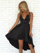 High Low V Neck tti Straps Backless Black Prom Dresses, High Low Black Homecoming Dresses, Black Graduation Dresses