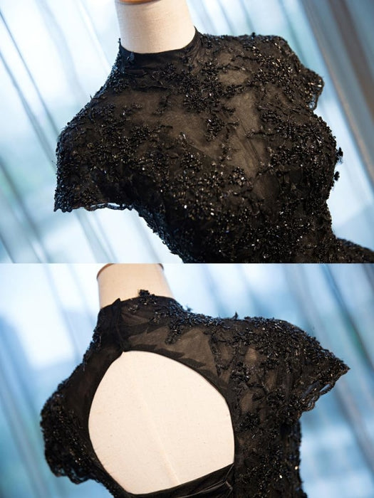 High Neck Beading Lace Black Wedding Dresses - Black - wedding dresses