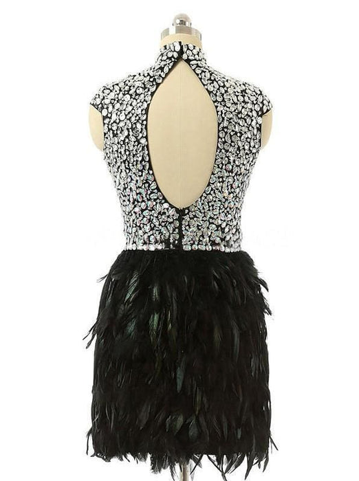 High Neck Knee-length Feather Prom Dresses Homecoming Dress - Prom Dresses