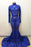 High Neck Long Sleeve Sequin Royal Blue Mermaid Prom Dress - Prom Dresses