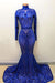 High Neck Long Sleeve Sequin Royal Blue Mermaid Prom Dress - Prom Dresses
