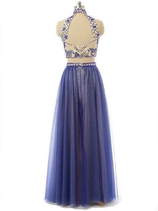 High Neck Sleeveless Floor-Length With Beading Two Piece Dresses - Prom Dresses