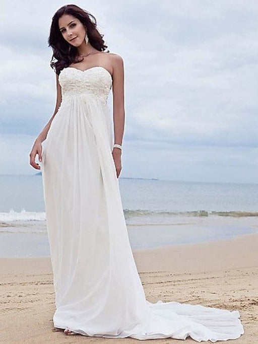 High Waist Elegant Sweetheart Ruffles Wedding Dresses - White / US Size - wedding dresses