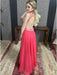 Hot Pink A-line Deep V-neck Chiffon Beading Backless Sleeveless Prom Formal Gown - Prom Dresses