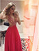 Hot Pink A-line Deep V-neck Chiffon Beading Backless Sleeveless Prom Formal Gown - Prom Dresses