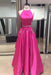Hot Pink Halter Two Pieces Prom Dress with Pockets Floor Length Formal Dresses - Prom Dresses
