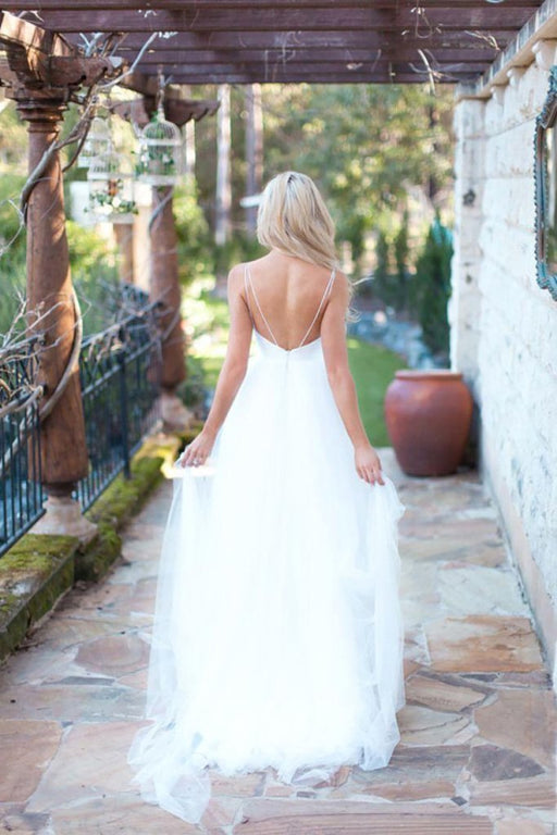 Hot Summer Boho Beach Tulle Spaghetti Straps Wedding Dress - Wedding Dresses