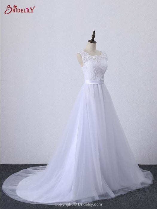 Illlusion A-Line Lace-Up Ribbon Wedding Dresses - wedding dresses