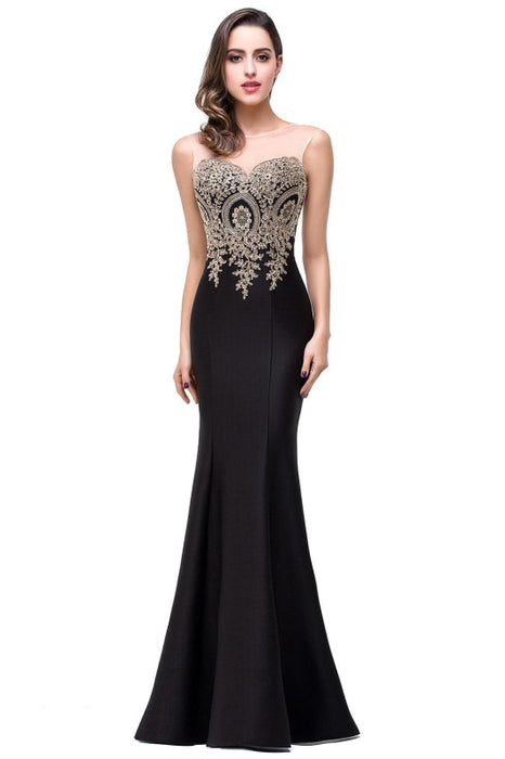 Illusion Backless Lace Mermaid Prom Dress Burgundy Long Evening Gowns - Black / US 2 - Prom Dress