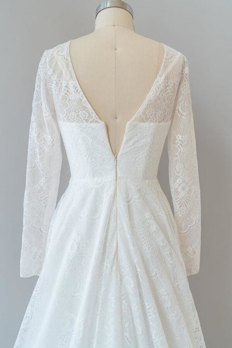 Illusion Long Sleeve Lace A-line Wedding Dress - Wedding Dresses