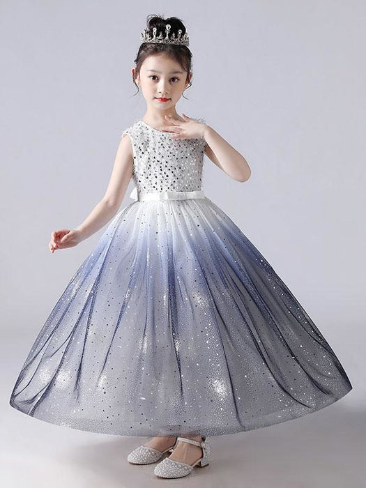 Ink Blue Flower Girl Dresses Jewel Neck Sleeveless Sequins Kids Social Party Dresses Princess Dress