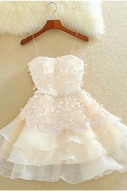 Ivory A Line Tulle Homecoming Applique Short Prom Dress with Beads - Prom Dresses