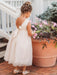 Ivory Flower Girl Dresses Jewel Neck Polyester Sleeveless Ankle-Length Princess Silhouette Butterfly Formal Kids Pageant Dresses