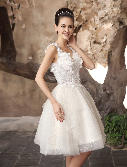 Ivory Backless Lace Applique Tulle Sequins Wedding Dress  misshow