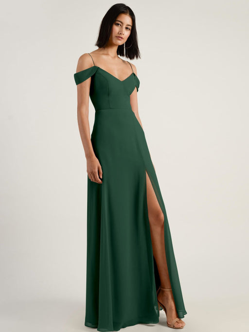 Ivory Evening Dress A-Line Bateau Neck Floor-Length Short Sleeves Zipper Split Front Stretch Crepe Social Pageant Dresses