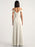 Ivory Evening Dress A-Line Bateau Neck Floor-Length Short Sleeves Zipper Split Front Stretch Crepe Social Pageant Dresses