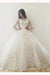 Ivory Puffy Half Sleeves Long Vintage Tulle Bateau Appliques Wedding Dress - Wedding Dresses