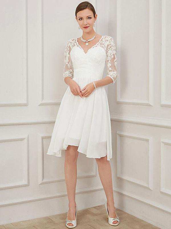 Organza With Lace Knee Length Dress Short Wedding Dress, Beach Wedding Dress, Simple Wedding Dress Plus Size Bride Dress Organza With Lace Knee Length Dress Short Wedding Dress, Beach Wedding Dress, Simple Wedding Dress Plus Size Bride Dress