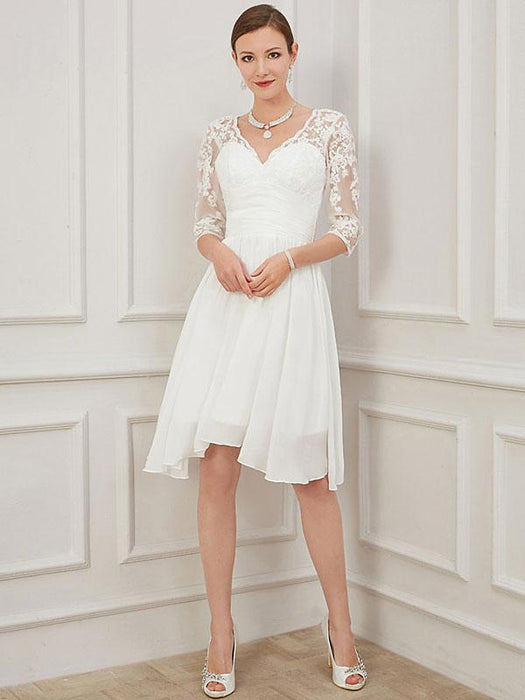Ivory Short Wedding Dress Knee Length On Sale-Bridelily Ivory Short Wedding Dress Knee Length On Sale-Bridelily