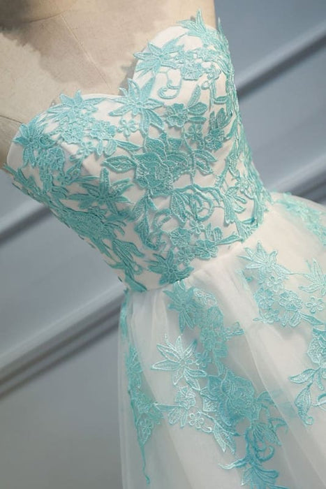 Ivory Sweetheart Homecoming with Mint Appliques Strapless Tulle Short Party Dress - Prom Dresses