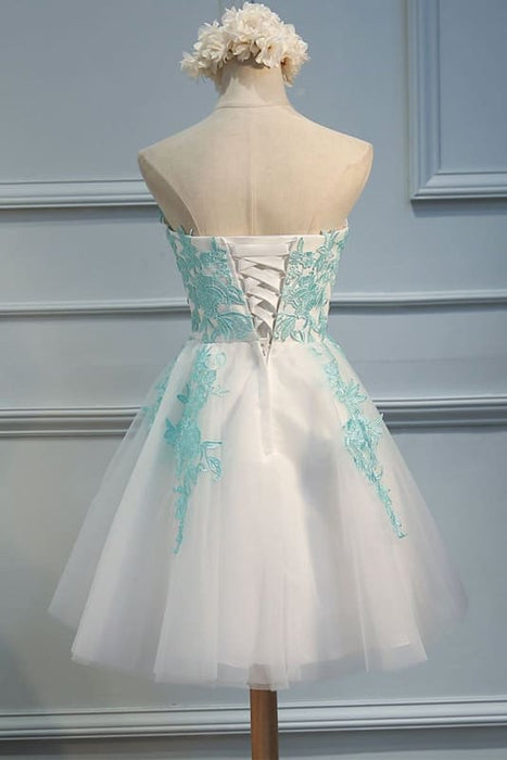 Ivory Sweetheart Homecoming with Mint Appliques Strapless Tulle Short Party Dress - Prom Dresses