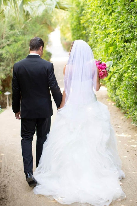 Ivory Sweetheart Long Tulle With Ruffles Beach Wedding Dress - Wedding Dresses