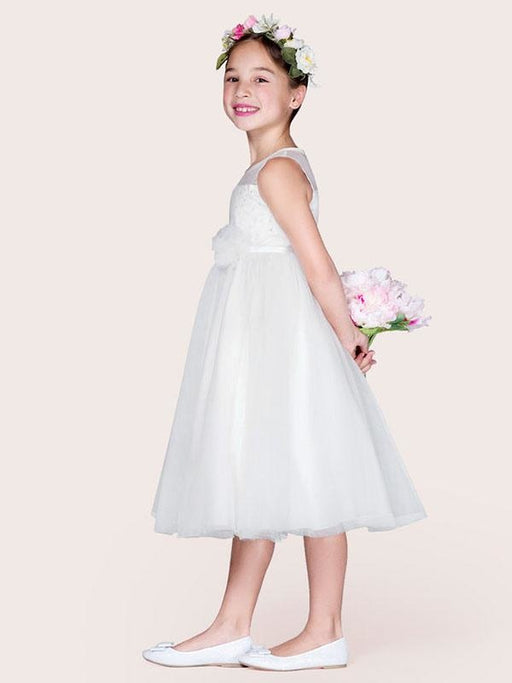 Flower Girl Dresses Ivory Tulle Jewel Neck Sleeveless A-Line Beaded Kids Social Party Dresses